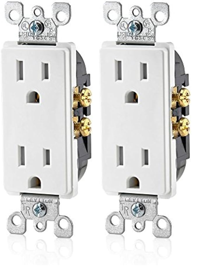 Leviton Decora 15A Duplex Outlet T5325-W White 2-Pack