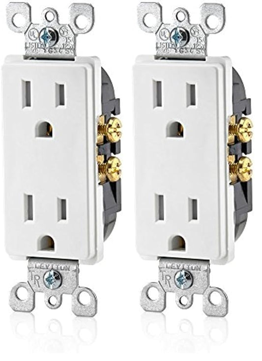 Leviton Decora 15A Duplex Outlet T5325-W White 2-Pack
