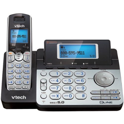 VTech 2-Line Cordless Phone for Small Business or Home with Answering System and Mailbox on Each Line, Caller ID/Call Waiting, Intercom, Hearing Aid Compatible | DS6151 (Black/Silver)