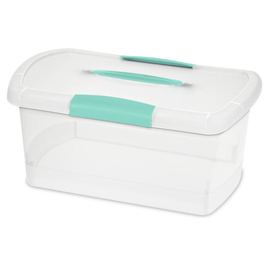 Sterilite Medium Nesting ShowOffs, Stackable Small Storage Bin with Latching Lid and Handle, Plastic Container to Organize Home, Clear, 30-Pack