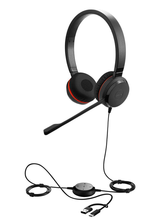 Jabra Evolve 30 II, Microsoft Teams Certified Stereo Headset with Call Control, Noise Cancelling Microphone, LED Indicators, Excellent Sound Quality, USB-C/A, Black