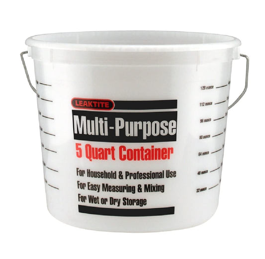 Leaktite 35054 L50CLR 5 Qt Clear Measure Plastic Pail w/Metal Ring