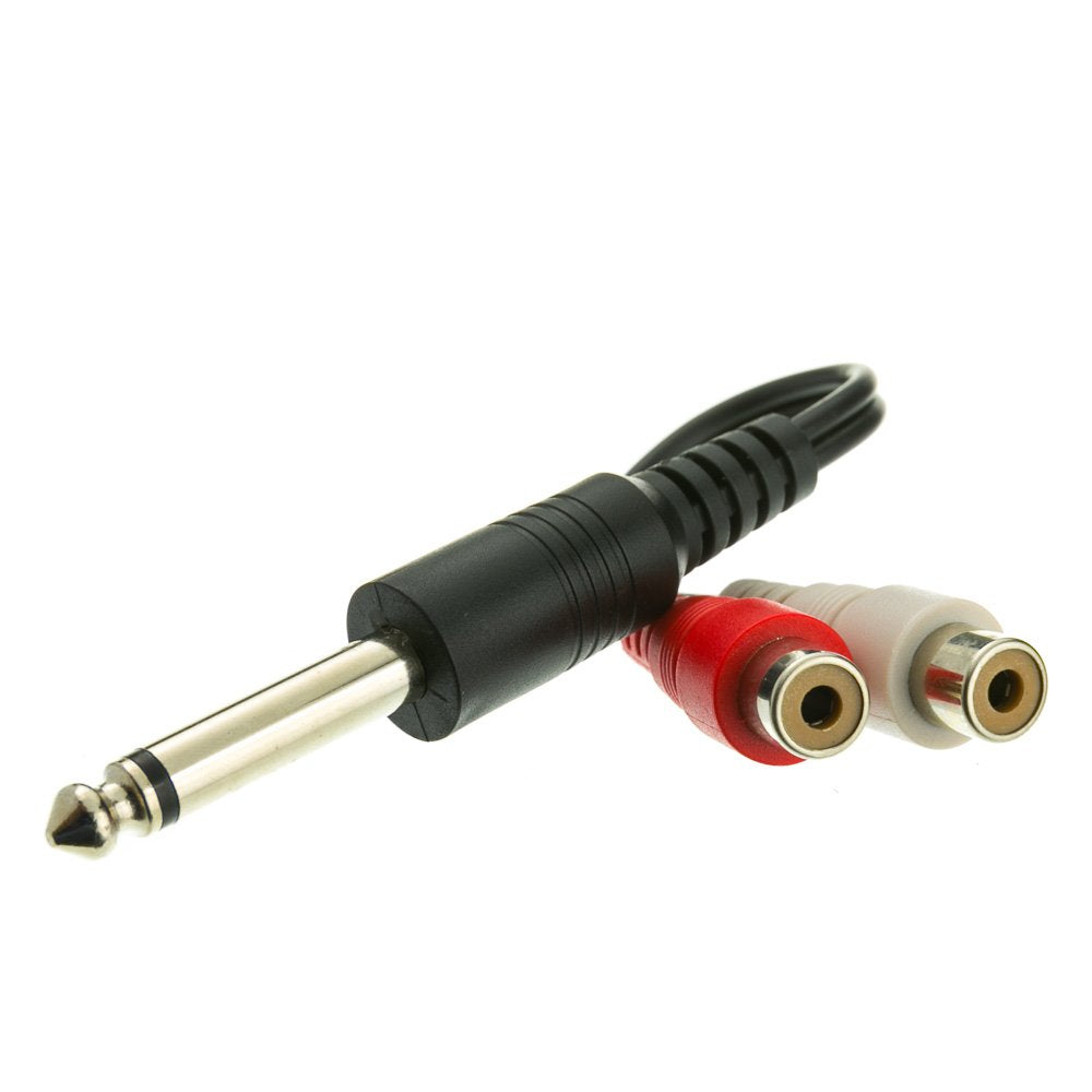 CableWholesale 1/4" Mono Phono to Dual RCA Adapter 6 inch
