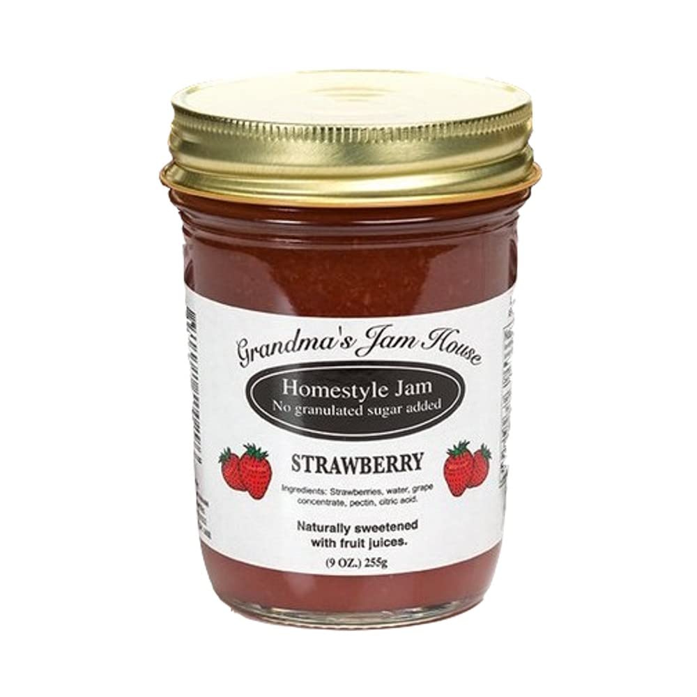 Sweet Strawberry Jam | No Added Sugar | All Natural | Homestyle Fruit Jam | Strawberry Jelly Spreadable Preserves Jams Jellies | 9 Ounce Glass Jar