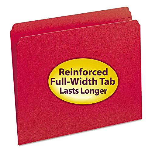 Smead Reinforced Top Tab Colored File Folders, Straight Tabs, Letter Size, 0.75" Expansion, Red, 100/Box