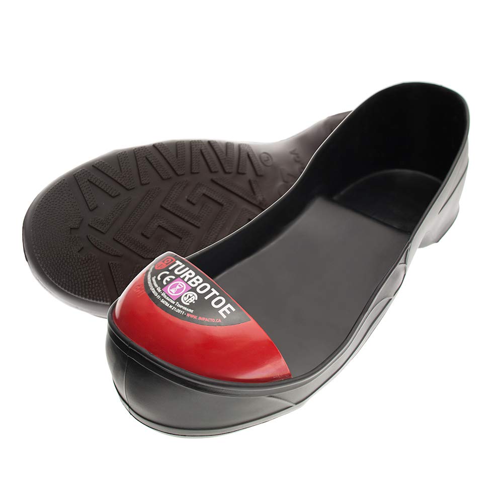 IMPACTO® TURBOTOE Steel Toe Cap Overshoes Red Toe Lrg M13-16, W12-13 - Protects Toe from Impact/Crushing - Comfortable Over Shoes & Boots - Flexible PVC, Non-Slip Treads & 100% Waterproof - Meets ISO