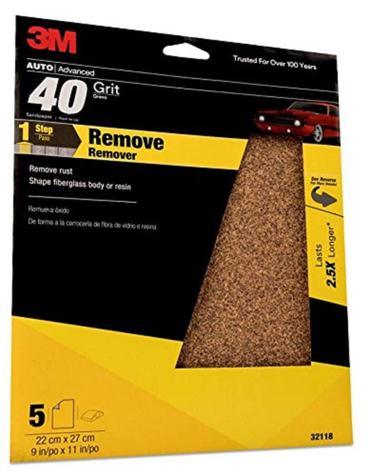 3M 32118 Clog Resistant Sandpaper Sheet, 40 Grit, One Size