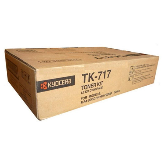 Kyocera 1T02GR0US0 Model TK-717 Black Toner Kit for use KM-3050, KM-4050, KM-5050, TASKalfa 420i and 520i A3 Monochrome Multifunctional Printers; Up to 34000 Pages Yield at 5% Coverage