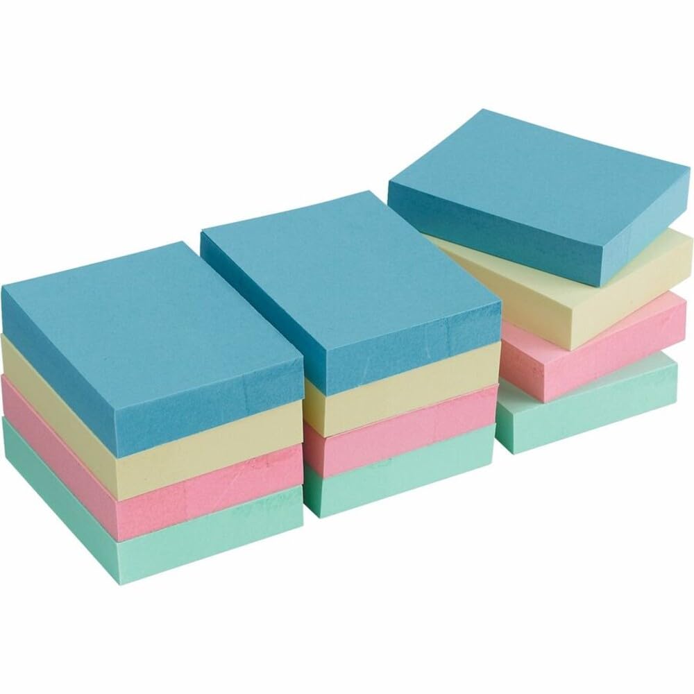 Business Source Premium Adhesive Notes 1.875 x 1.375 (1 78 X 1 38) Inches, Pack of 12 Pads of 100 - Pastel (16500)