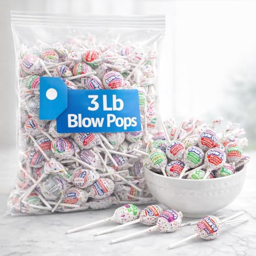 Blow Pops Lollipops – 3 lb Bulk Bag, Individually Wrapped Bubble Gum Lollipops, Assorted Fruit Flavors