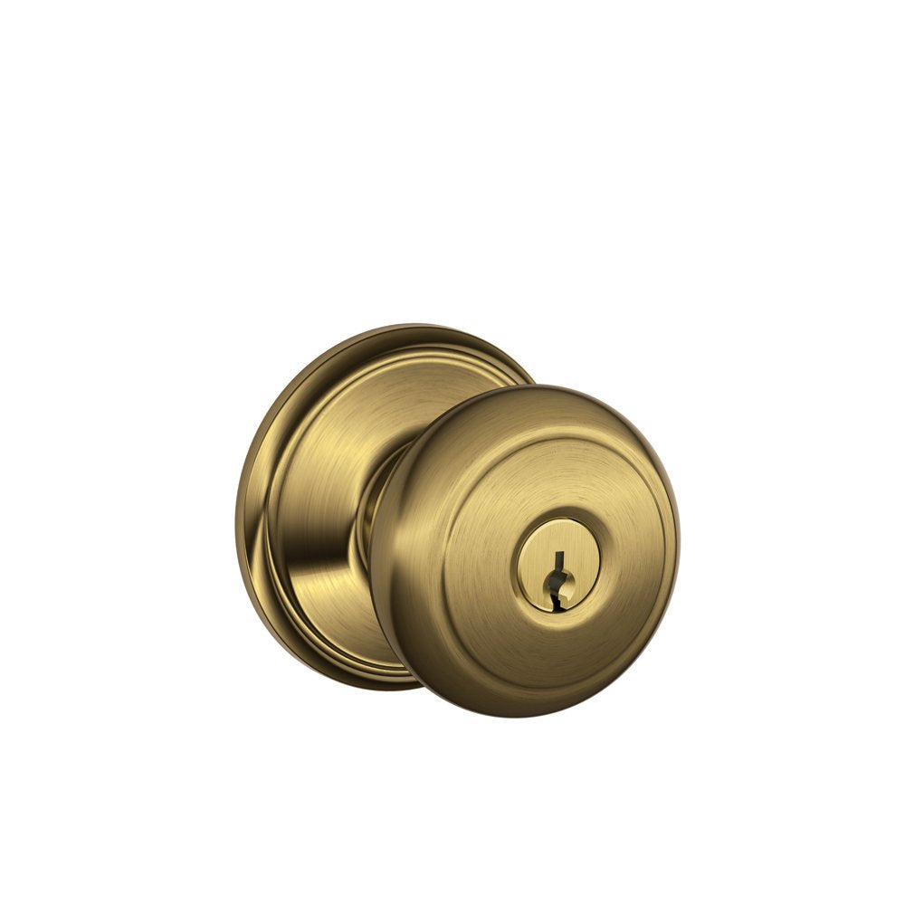 Schlage F51AAND609 Andover Door Knob Keyed Entry Lock, Antique Brass