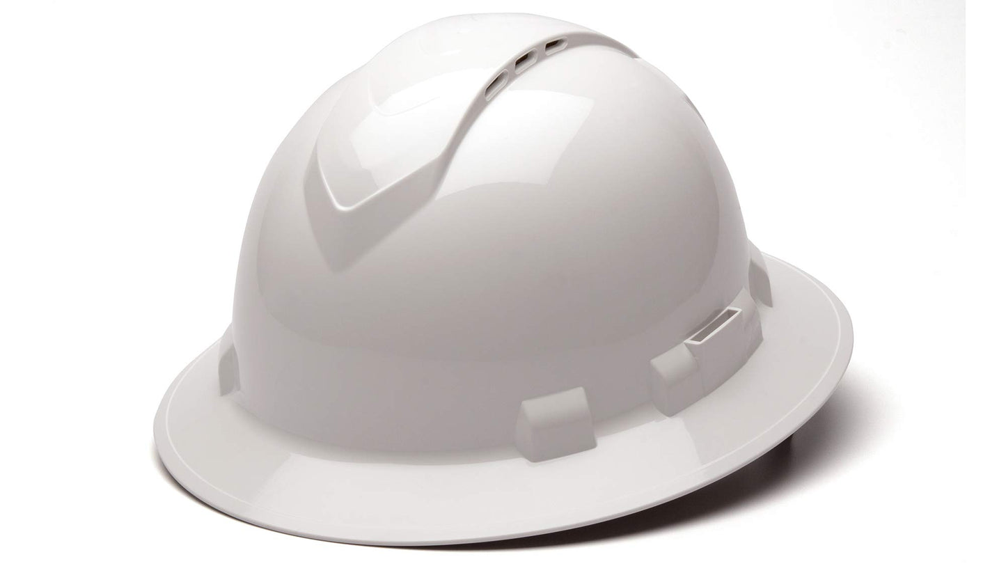 Pyramex Ridgeline Full Brim Hard Hat 4 Point Ratchet Vented White
