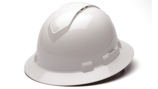 Pyramex Ridgeline Full Brim Hard Hat 4 Point Ratchet Vented White