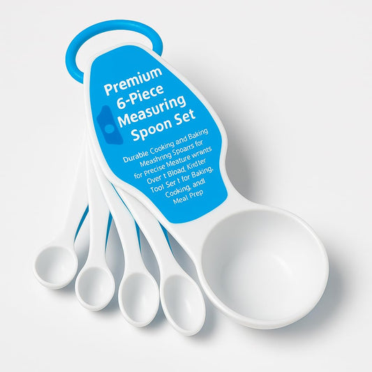Chef Craft Select Plastic Measuring Spoon Set, 6 piece set, White and Blue