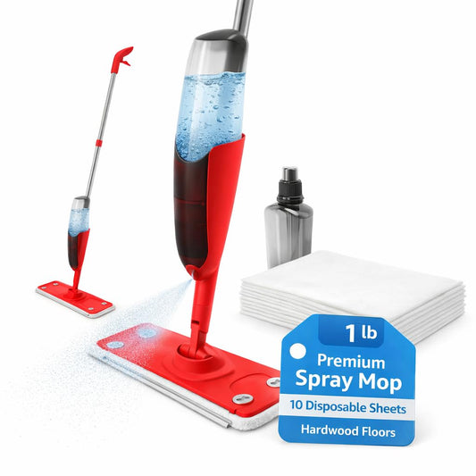 Premium Spray Mop for Floor Cleaning - 10 Disposable Sheets, Hard Wood Floor Cleaner for Mess Free Mopping and Shining