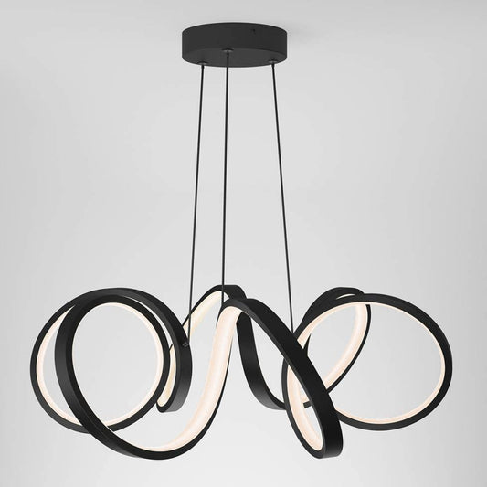 artika Swirl Ribbon 30W LED Pendant Light Fixture, Matte Black Finish Ideal for Dining Room, Kitchen Island Light - 1800 Lumens, 3000 Kelvin, Made of Aluminum, No Bulb Required
