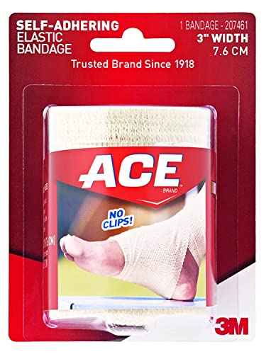 ACE 3 Inch Self-Adhering Elastic Bandage – Beige, No Clips Needed Sports Compression Wrap for Knee, Ankle & Elbow Support (1 Count)