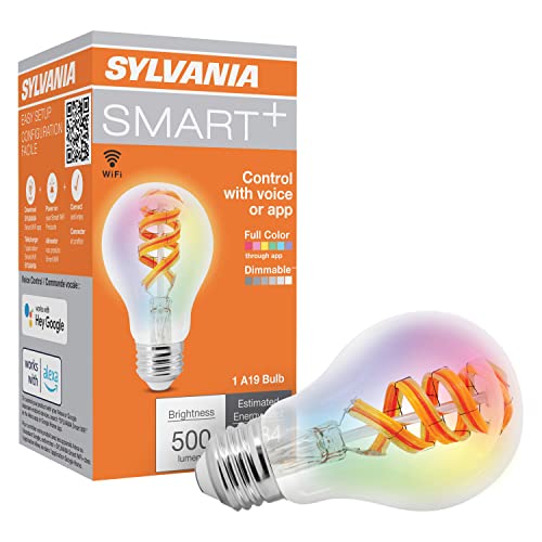 Sylvania WiFi LED Smart A19 RGBW Color and Amber Finish Filament Light Bulb, 7W Efficient, for Alexa/Google Assistant, 2000K, No Hub Required, Clear - 1 Pack (75807)