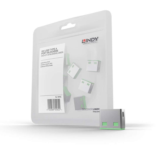 LINDY USB Port Blocker Pack of 10, Green, 40461