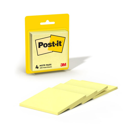 Wholesale CASE of 25-3M Post-it Canary Clamshell Pk Original Note Pads -Post-it Note, Original Pad, 3"x3", 50 SH/PD, 4/PK, Yellow