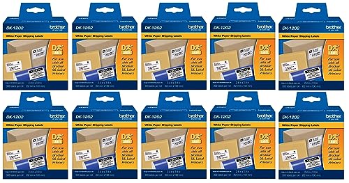Brother Genuine DK-1202 10-Pack Die-Cut White Paper Shipping Labels for QL Printers, 2.4" x 3.9" (62mm x 100mm) Individual Label Size, 3,000 Total Labels