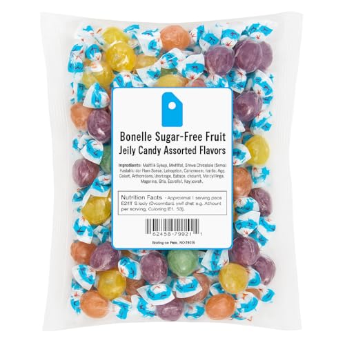 Bonelle Sugar Free Fruit Jelly Candy | 1 Pound Bag | Individually Wrapped Sugar Free Candy | Naturally Flavored Dye Free Candies | Assorted Flavors Italian Jellies