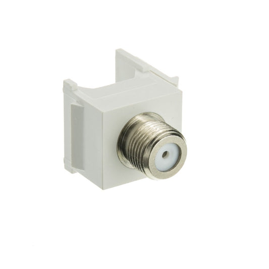 Cable Extension Female Coupler with Beige Keystone Insert, Two Coaxial Video Cable Connector, 1 GHz F-Type (Female to Female), Nickel Plated, CableWholesale, White