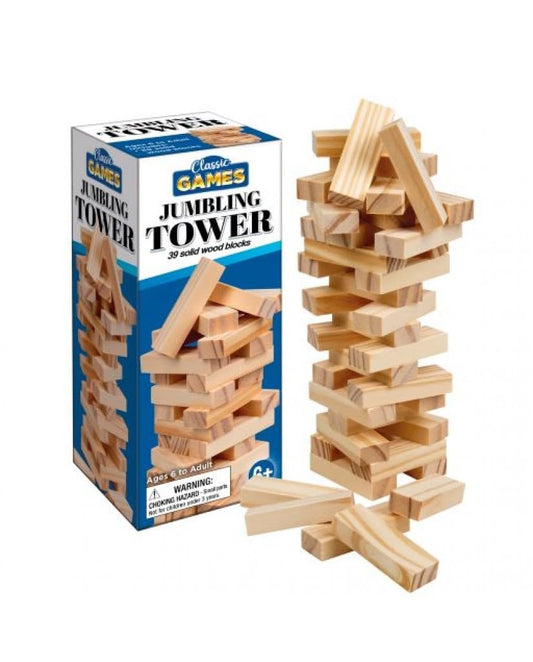 Playmaker Toys Jumbling Tower Compact and Exciting Stacking Game, 7.5-inch Length, Kids Toy