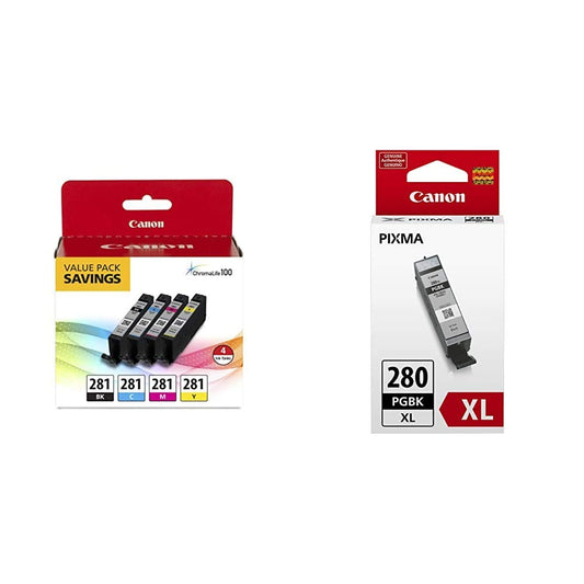 Canon CLI-281 Black, Cyan, Magenta and Yellow 4 Ink Pack, Compatible to TR8520, TR8620 Series, TS9120, and TS6210 Printers