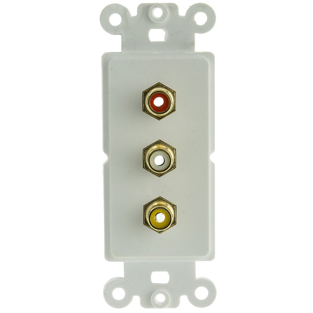 CableWholesale Decora Wall Plate Insert 3 RCA Couplers