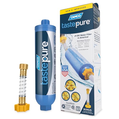 Camco TastePURE Camper/RV Water Filter & Hose Protector | Ideal for RV, Campers, Travel Trailers, Boats | Made in The USA | (40043)