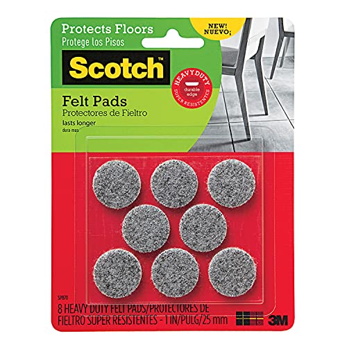 Scotch Heavy Duty Felt Pads, Round, Gray, 1-in Diameter, 8 Pads/Pack (SP870-NA)