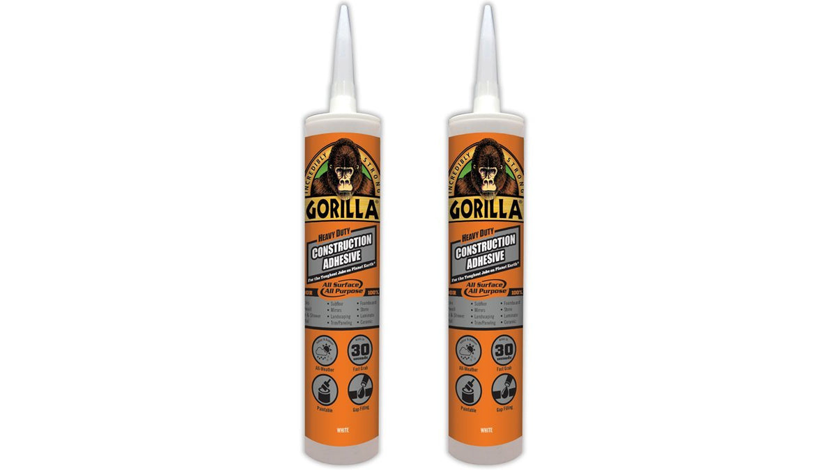 Gorilla Heavy Duty Construction Adhesive, 9 ounce Cartridge, White, (Pack of 2)