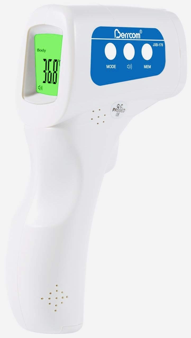 BERRCOM Non-Contact Digital Infrared Forehead Thermometer 1-Second Testing-10 Pack