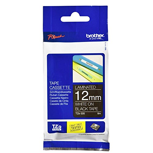 Brother Genuine P-Touch TZe-335S Economy Label Tape, Standard Laminated P-Touch Tape, White on Black, Perfect for Indoor or Outdoor Use, Water Resistant, (4M), Single-Pack (Pack of 2)