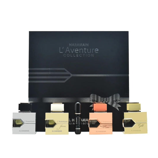 Al Haramain LAventure Collection 4 Pc Gift Set for Unisex - Luxury Cologne & Perfume for Men & Women - Laventure, Femme, Rose, Gold 3.4oz EDP Spray With Atomizer