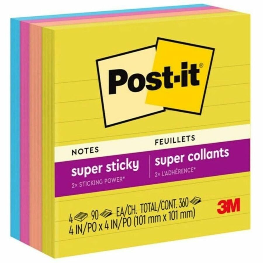 3M Post-it Super Sticky Notes 4" x 4" Lined 4-Pack