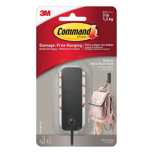 Command 17034MB-EF Medium Matte Black Hook-17034MB, One Size