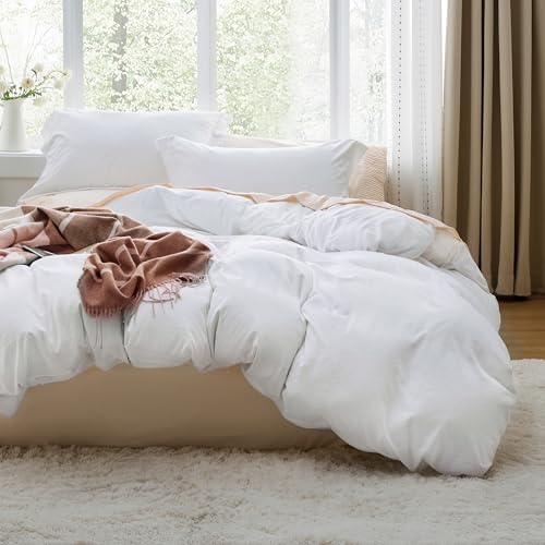 Bedsure White Duvet Cover Queen Size - 3 Pieces Prewashed Extra Soft Bedding Set, Includes 1 Duvet Cover 90x90 Inches with Zipper Closure & 2 Pillow Shams, Comforter Not Included