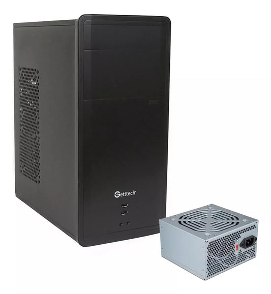 GETTTECH Mid Tower Computer ATX Case with 500W Power Supply Unit & 3 Ventilations, Complete Desktop PC Project Build Economic Kit, 7 Expansion Slots, mATX FCC/ROHS/CE/NOM Certified Black GG-1802