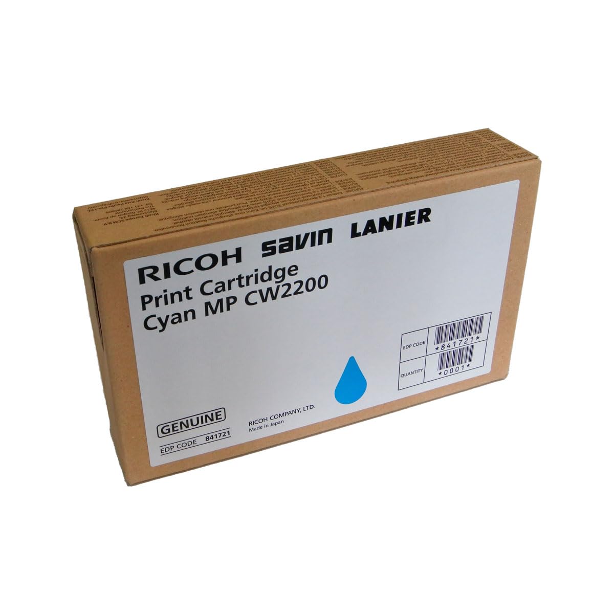 OEM RICOH 841721 Ink CTG, Cyan, 2.070K Yield