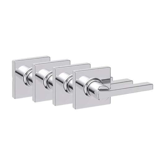 Kwikset Casey Interior Privacy Door Handle with Lock, Door Lever for Bathroom and Bedroom, Polished Chrome Reversible Keyless Turn Lock (Pack of 4)