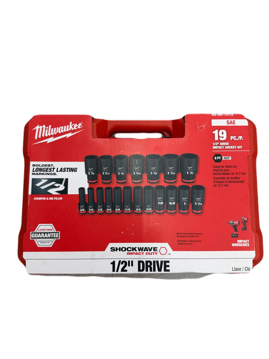 Milwaukee SHOCKWAVE 19 Pc 1/2" SAE Deep Socket Set MLW-49-66-7012