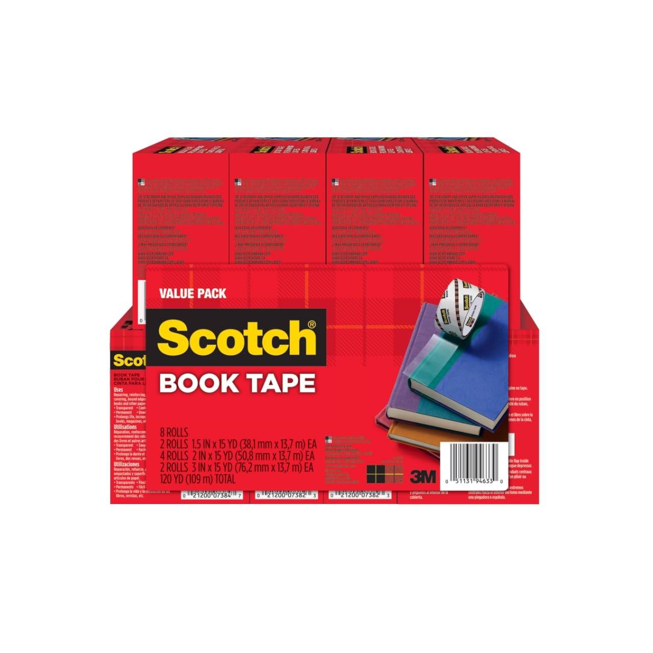 3M Scotch Book Tape Value Pack 845-VP 8 Rolls