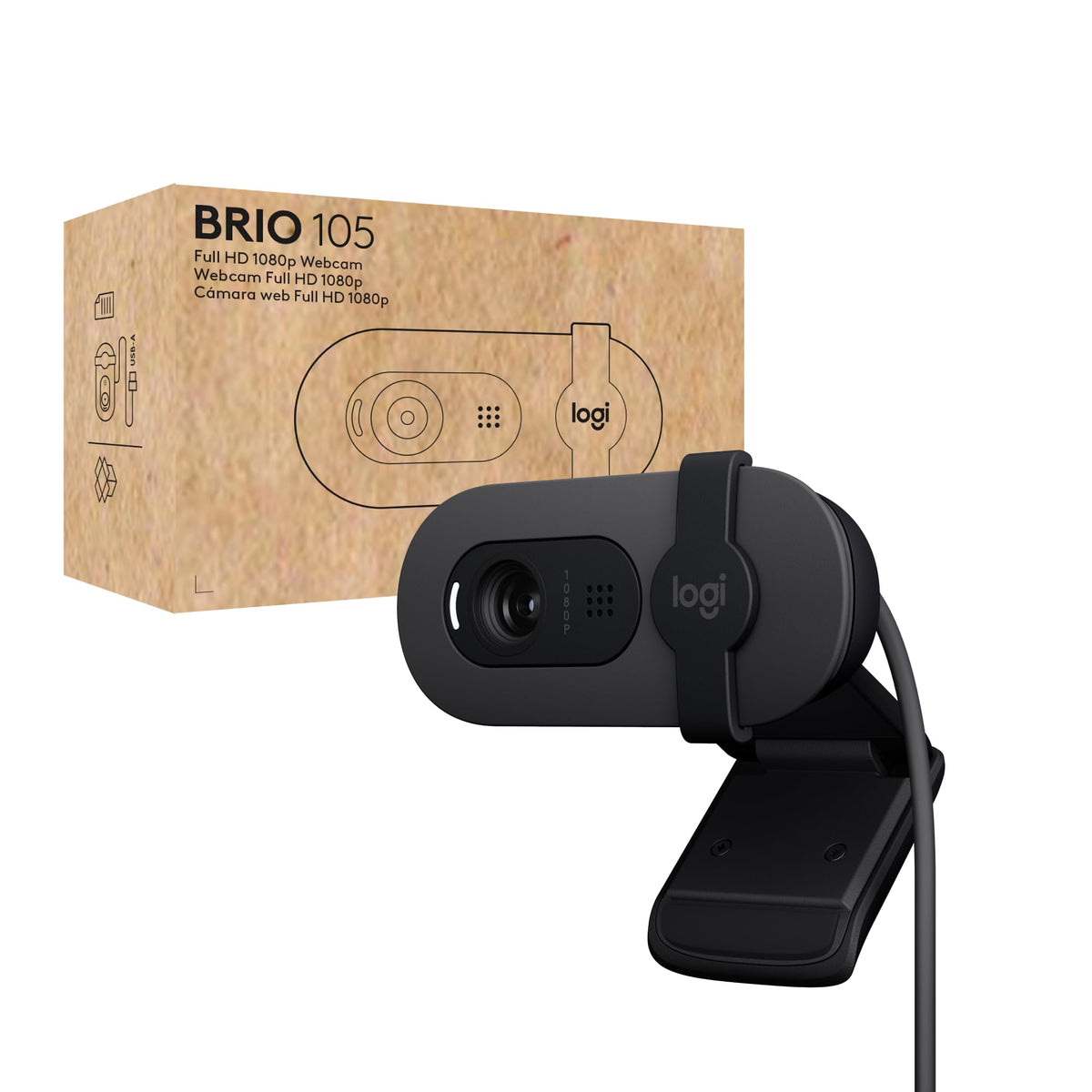 Logitech BRIO 105 Webcam - Graphite - 1920 x 1080 Video (Renewed)