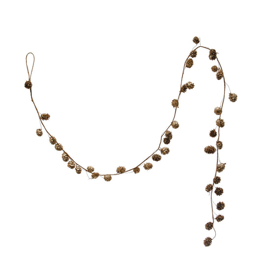Creative Co-Op Pinecone Garland Glitter, Natural with Gold Accent