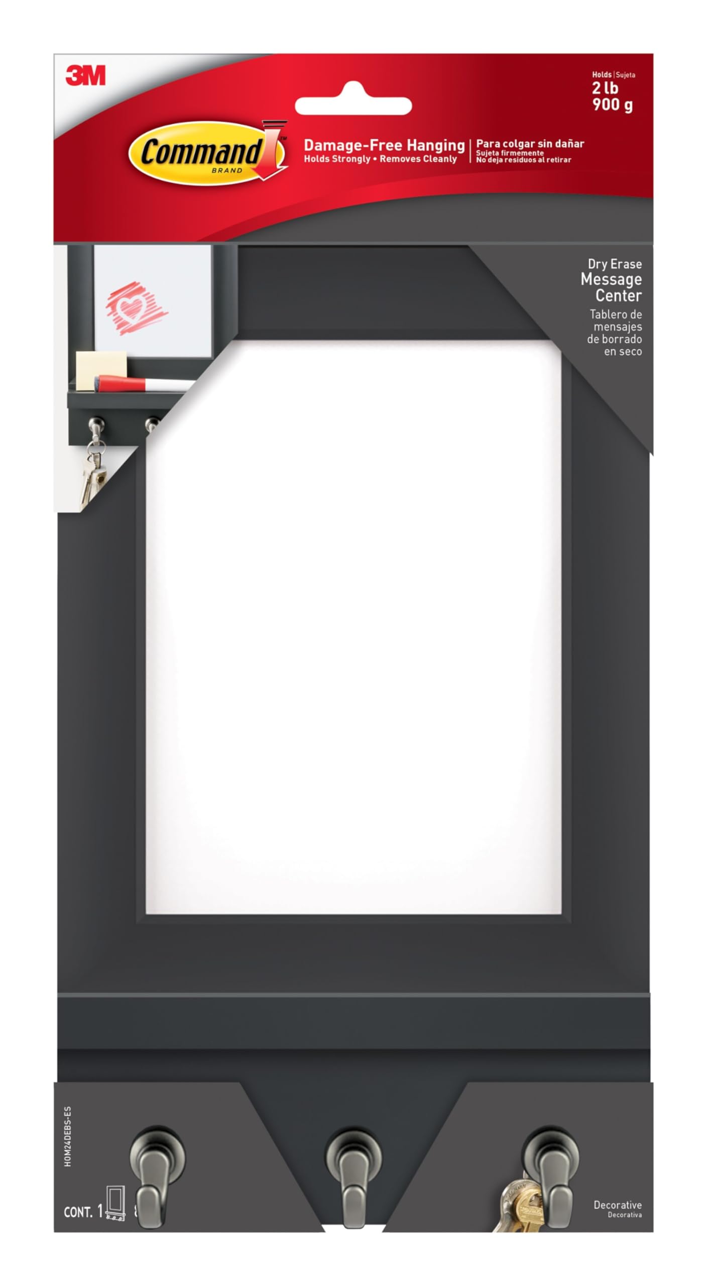 3M Command Dry Erase Message Center, Slate, 8 Strips