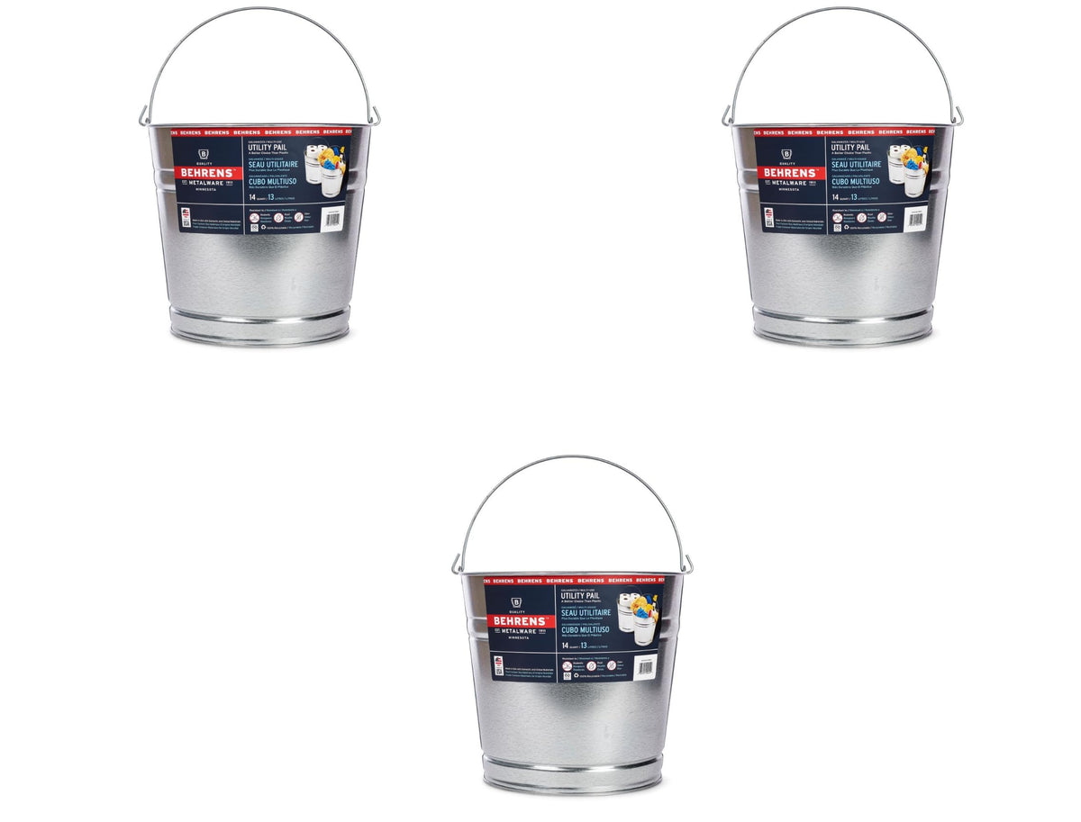 Behrens 1214 Galvanized Utility Pail 14-Quart 3-Pack