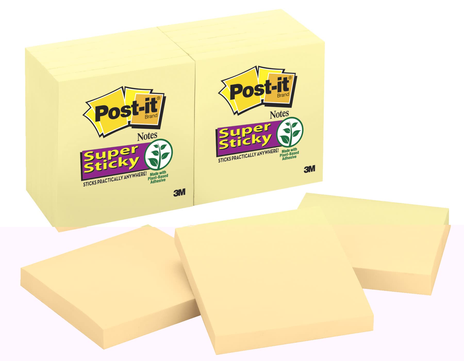 Post-it Notes Super Sticky 76 x 76 mm - 90 Sheets - Yellow, Set of 12