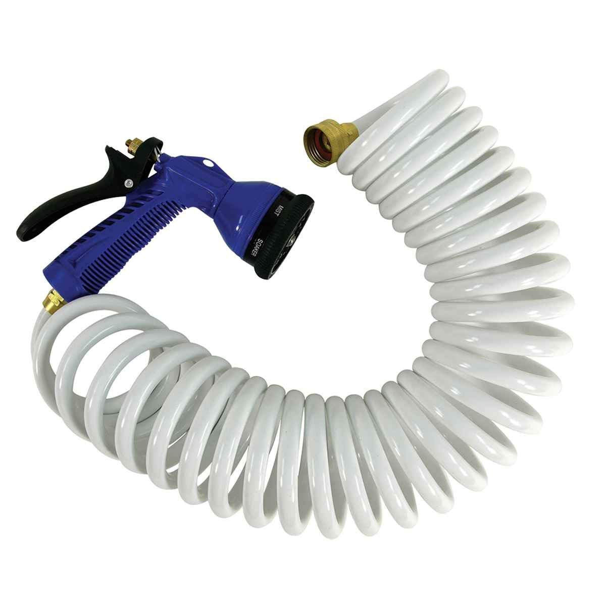 Whitecap 50' White Coiled Hose with Nozzle